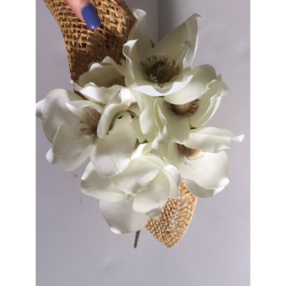 Vintage 1970\'s Women\'s Hand Woven Straw Hat With Floral Bouquet Mini Square main image 8
